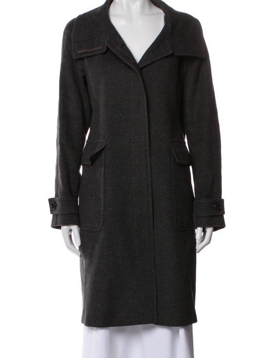 Burberry Jackets & Blazers - Burberry Womens Dark Gray Wool Blend Long Coat - Classic Collar